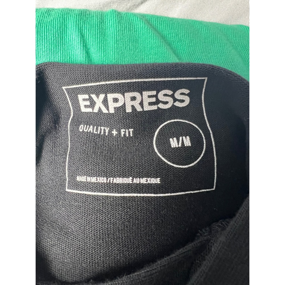 Express Mens Colorblock Short Sleeve Hoodie Black Green White EXP Logo Medium - Picture 3 of 7